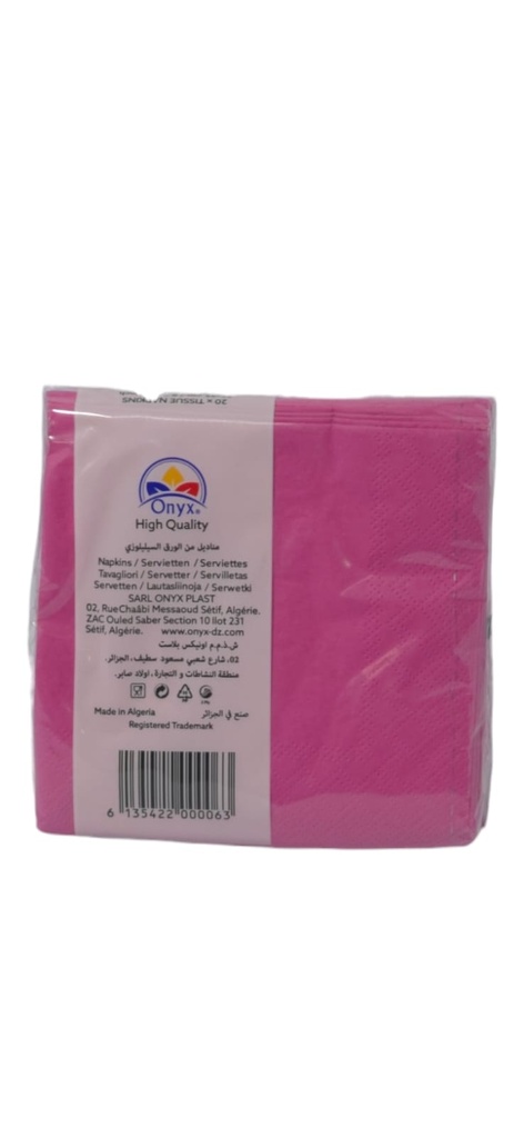 Serviettes 3 plis rose 200 x 200 mm face dessous