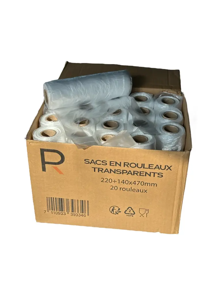 Rouleaux de sacs transparents 220+140x470mm (2500pcs)